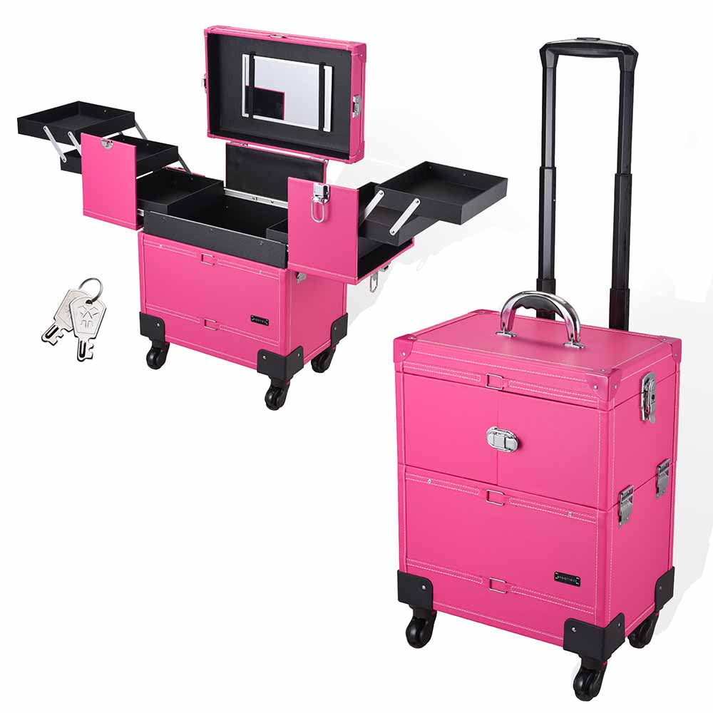 AW Pink 4-Wheel Key-locked Rolling Makeup Case with Mirror The Salon Outlet
