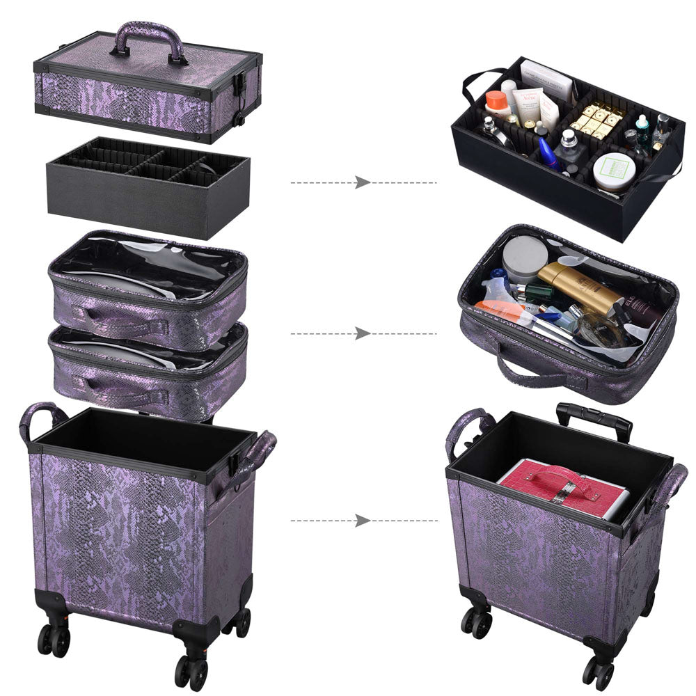 Byootique Sky Blue Rolling Makeup Case 4in1 Cosmetic Trolley Organizer  Lockable 