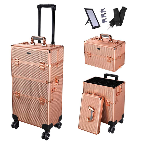 Byootique Rolling Makeup Case 2in1 Lockable Rose Gold