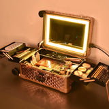 15x10x23in Rolling Makeup Train Case with Lights & Stand