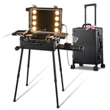 17x10x23in Rolling Makeup Train Case with Lights & Stand