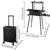 17x10x23in Rolling Makeup Train Case with Lights & Stand