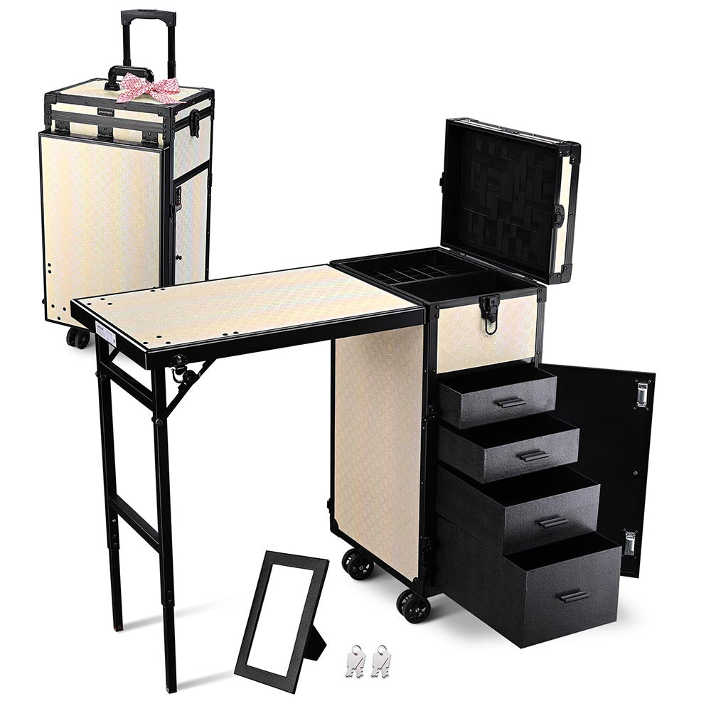 その他 SUITCASE NAIL DESK Amazon.com : Joligrace Rolling Manicure Table 5 Drawers