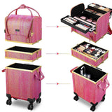 Byootique Sparkle Hot Pink Rolling Makeup Artist Case