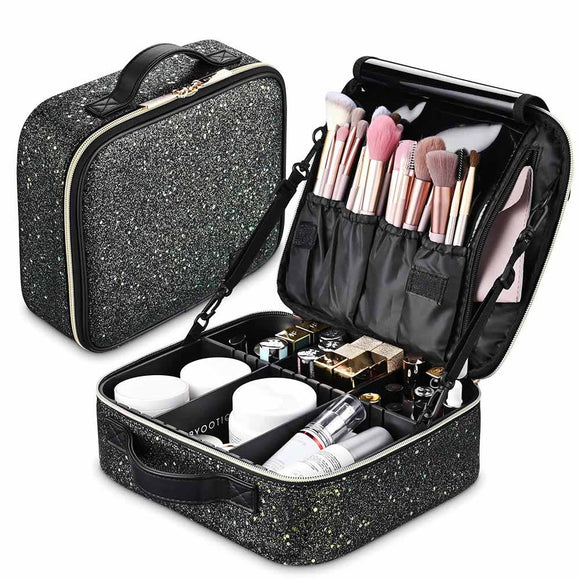 Makeup Travel Case Glitter Bag & Dual Zippered