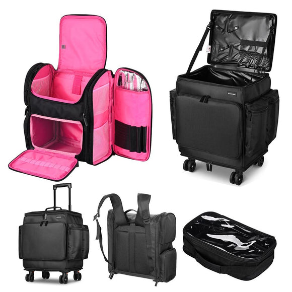 Black Rolling Makeup Case with Barber Backpack