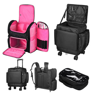 Black Rolling Makeup Case with Barber Backpack