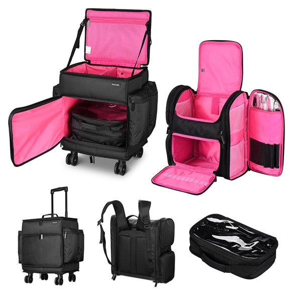Rolling Hairstylist Nail Tech Case with Makeup Travel Bag