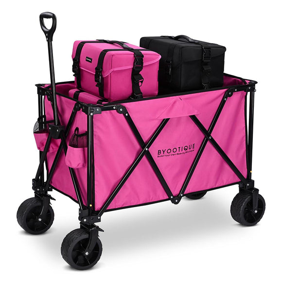 Foldable Utility Wagon Pink Folding Shopping Beach Wagon