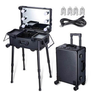 AW 13x8x20.5in Rolling Makeup Train Case with Lights & Stand
