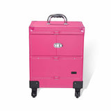 AW Pink 4-Wheel Key-locked Rolling Makeup Case with Mirror