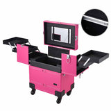 AW Pink 4-Wheel Key-locked Rolling Makeup Case with Mirror