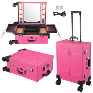 Byootique Artist Studio Rolling Makeup Case w/ Lights Pink