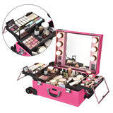 Byootique Artist Studio Rolling Makeup Case w/ Lights Pink
