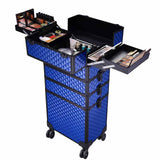 4in1 Rolling Makeup Case Lockable with 4 Wheels Blue