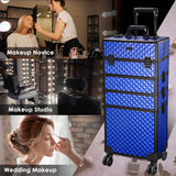 4in1 Rolling Makeup Case Lockable with 4 Wheels Blue