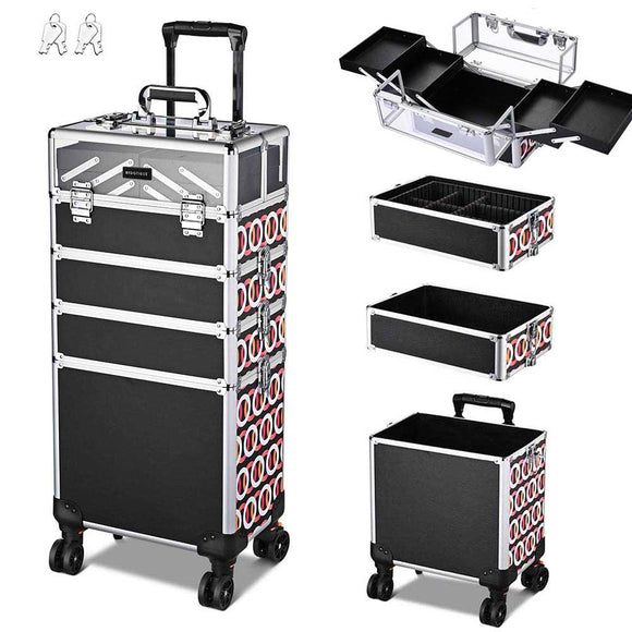 4in1 Makeup Case on 4 wheels with Circle Pattern Lockable