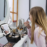 LED Mirror Travel Makeup Box with Brush Holder