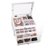 Tabletop Jewelry Box Organizer Cabinet w/ Mirror - White
