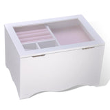 Tabletop Jewelry Box Organizer Cabinet w/ Mirror - White