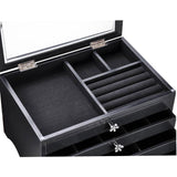 Tabletop Jewelry Box Organizer Cabinet w/ Mirror - Black