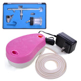 0.35mm Dual-Action Airbrush Pink Air Compressor Kit w/ Bottle